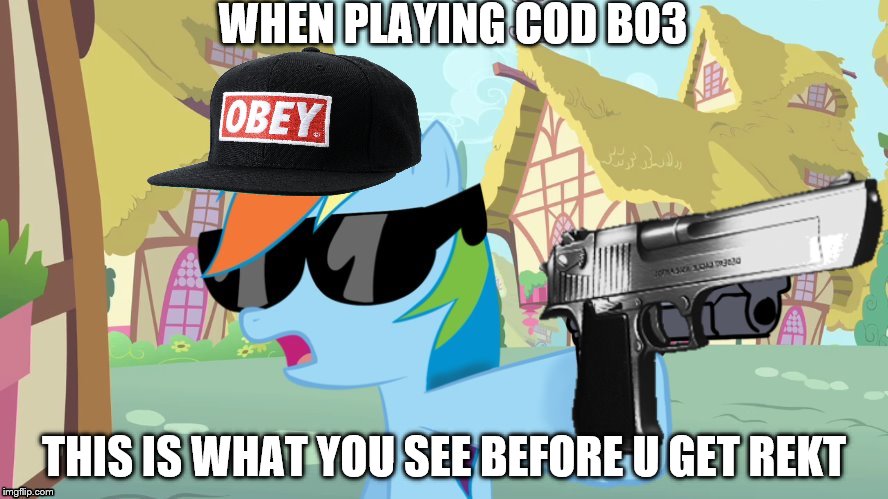WHEN PLAYING COD BO3; THIS IS WHAT YOU SEE BEFORE U GET REKT | image tagged in rainbow dash say that again | made w/ Imgflip meme maker