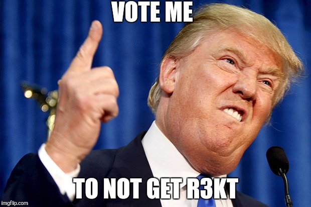 Donald Trump | VOTE ME; TO NOT GET R3KT | image tagged in donald trump | made w/ Imgflip meme maker
