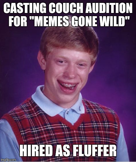 Bad Luck Brian Meme | CASTING COUCH AUDITION FOR "MEMES GONE WILD"; HIRED AS FLUFFER | image tagged in memes,bad luck brian | made w/ Imgflip meme maker