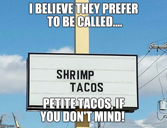 Stature challenged?  | I BELIEVE THEY PREFER TO BE CALLED.... PETITE TACOS, IF YOU DON'T MIND! | image tagged in original meme | made w/ Imgflip meme maker
