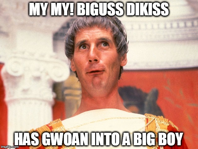 Life of Brian | MY MY! BIGUSS DIKISS; HAS GWOAN INTO A BIG BOY | image tagged in life of brian | made w/ Imgflip meme maker