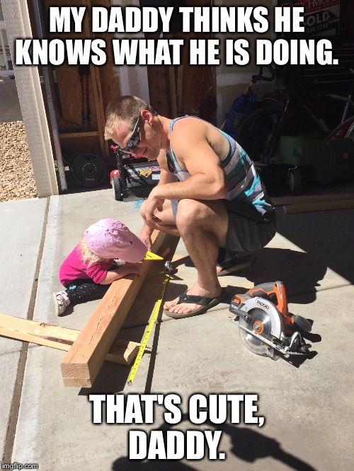 MY DADDY THINKS HE KNOWS WHAT HE IS DOING. THAT'S CUTE, DADDY. | image tagged in little girl | made w/ Imgflip meme maker