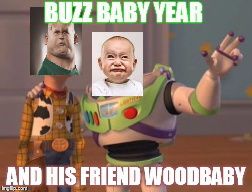 X, X Everywhere | BUZZ BABY YEAR; AND HIS FRIEND WOODBABY | image tagged in memes,x x everywhere | made w/ Imgflip meme maker