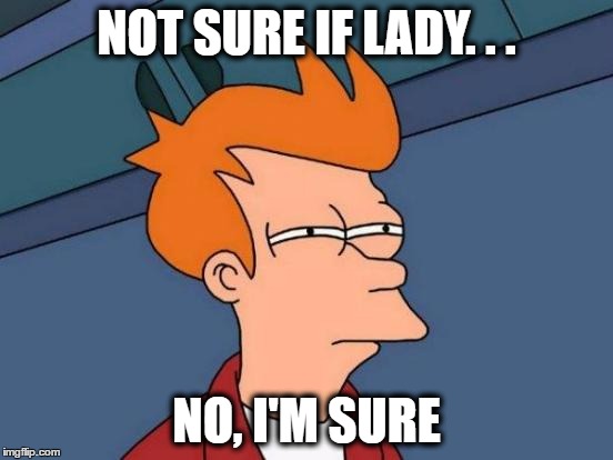 Futurama Fry Meme | NOT SURE IF LADY. . . NO, I'M SURE | image tagged in memes,futurama fry | made w/ Imgflip meme maker