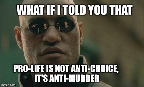 It's just sad how people think their pride is more important than a baby's life | WHAT IF I TOLD YOU THAT; PRO-LIFE IS NOT ANTI-CHOICE, IT'S ANTI-MURDER | image tagged in memes,matrix morpheus | made w/ Imgflip meme maker