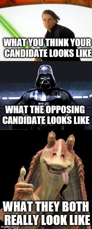 WHAT YOU THINK YOUR CANDIDATE LOOKS LIKE; WHAT THE OPPOSING CANDIDATE LOOKS LIKE; WHAT THEY BOTH REALLY LOOK LIKE | image tagged in memes | made w/ Imgflip meme maker