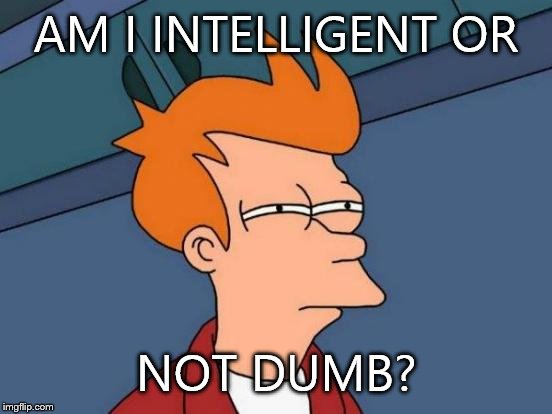 Futurama Fry Meme | AM I INTELLIGENT OR; NOT DUMB? | image tagged in memes,futurama fry | made w/ Imgflip meme maker