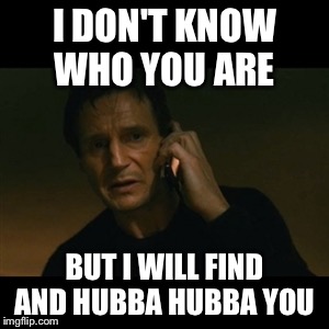 Liam Neeson Taken Meme | I DON'T KNOW WHO YOU ARE; BUT I WILL FIND AND HUBBA HUBBA YOU | image tagged in memes,liam neeson taken | made w/ Imgflip meme maker