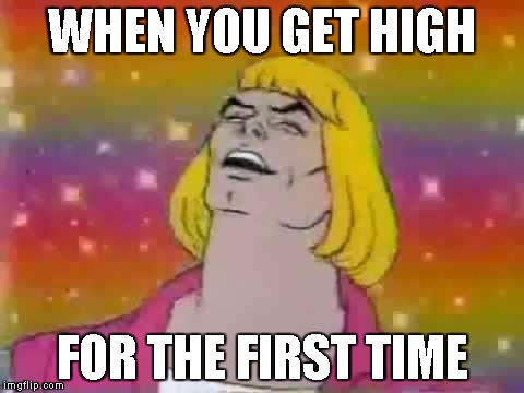 He-Man "party" | WHEN YOU GET HIGH; FOR THE FIRST TIME | image tagged in he-man party | made w/ Imgflip meme maker