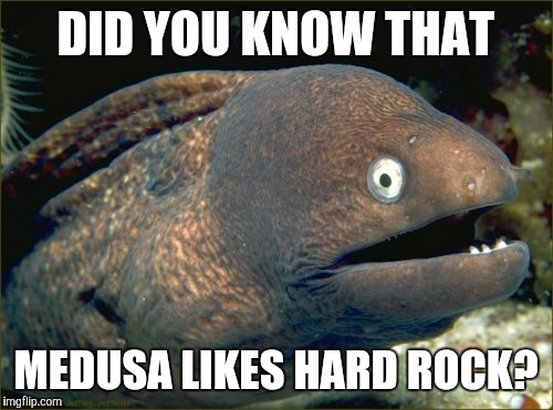 Bad Joke Eel Meme | DID YOU KNOW THAT; MEDUSA LIKES HARD ROCK? | image tagged in memes,bad joke eel,funny,this could be a complete flop,fishing for upvotes,greek mythology | made w/ Imgflip meme maker