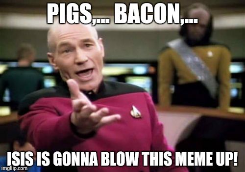 Picard Wtf Meme | PIGS,... BACON,... ISIS IS GONNA BLOW THIS MEME UP! | image tagged in memes,picard wtf | made w/ Imgflip meme maker