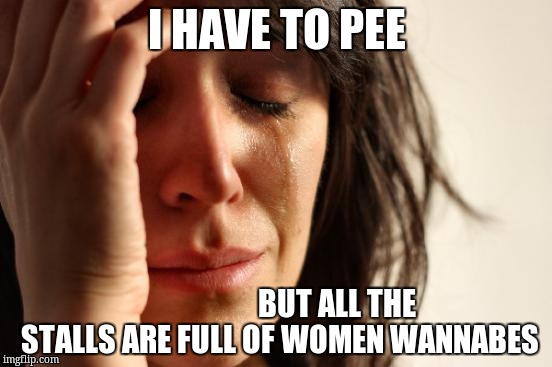 First World Problems | I HAVE TO PEE; BUT ALL THE STALLS ARE FULL OF WOMEN WANNABES | image tagged in memes,first world problems | made w/ Imgflip meme maker