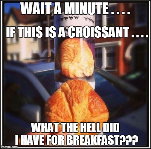 WAIT A MINUTE . . . . WHAT THE HELL DID I HAVE FOR BREAKFAST??? IF THIS IS A CROISSANT . . . . | made w/ Imgflip meme maker