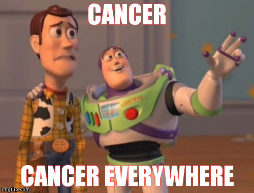 X, X Everywhere Meme | CANCER; CANCER EVERYWHERE | image tagged in memes,x x everywhere | made w/ Imgflip meme maker