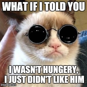 WHAT IF I TOLD YOU I WASN'T HUNGERY, I JUST DIDN'T LIKE HIM | made w/ Imgflip meme maker