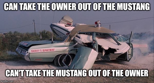 At Least They Are Consistent.... | CAN TAKE THE OWNER OUT OF THE MUSTANG; CAN'T TAKE THE MUSTANG OUT OF THE OWNER | image tagged in land boat,mustang,mustang owner | made w/ Imgflip meme maker