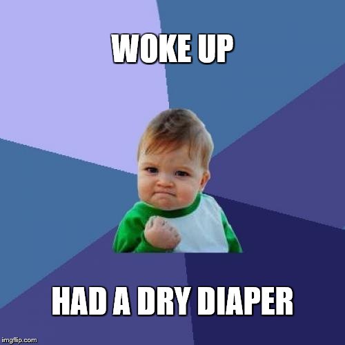 Success Kid Meme | WOKE UP; HAD A DRY DIAPER | image tagged in memes,success kid | made w/ Imgflip meme maker