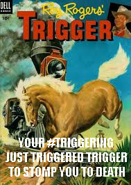 #Triggered | YOUR #TRIGGERING JUST TRIGGERED TRIGGER TO STOMP YOU TO DEATH | image tagged in triggered | made w/ Imgflip meme maker