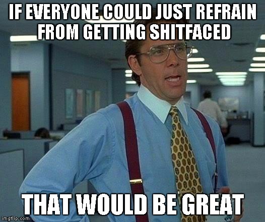 That Would Be Great Meme | IF EVERYONE COULD JUST REFRAIN FROM GETTING SHITFACED THAT WOULD BE GREAT | image tagged in memes,that would be great | made w/ Imgflip meme maker