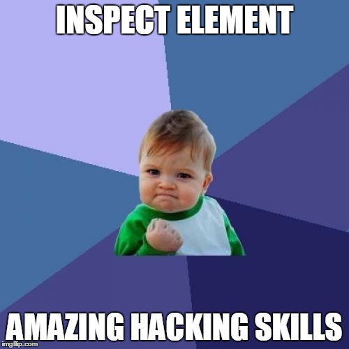 Success Kid Meme | INSPECT ELEMENT; AMAZING HACKING SKILLS | image tagged in memes,success kid | made w/ Imgflip meme maker