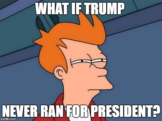 Futurama Fry Meme | WHAT IF TRUMP; NEVER RAN FOR PRESIDENT? | image tagged in memes,futurama fry | made w/ Imgflip meme maker