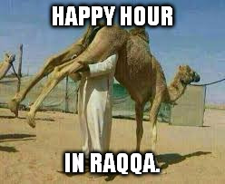Camel keg. | HAPPY HOUR; IN RAQQA. | image tagged in camel,arab,happy hour,memes,funny | made w/ Imgflip meme maker