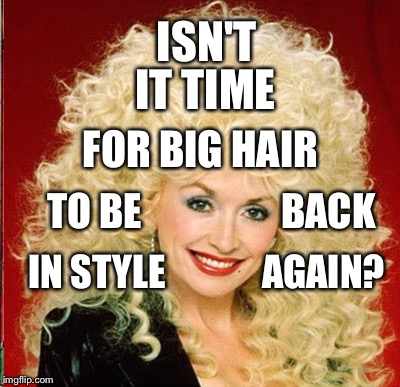 ONLY HAIRDRESSERS KNOW FOR SURE | ISN'T; IT TIME; FOR BIG HAIR; TO BE                  BACK; IN STYLE             AGAIN? | image tagged in big hair | made w/ Imgflip meme maker