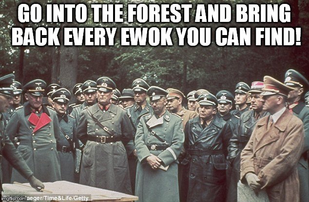 Hitler hunts ewoks | GO INTO THE FOREST AND BRING BACK EVERY EWOK YOU CAN FIND! | image tagged in hitler | made w/ Imgflip meme maker