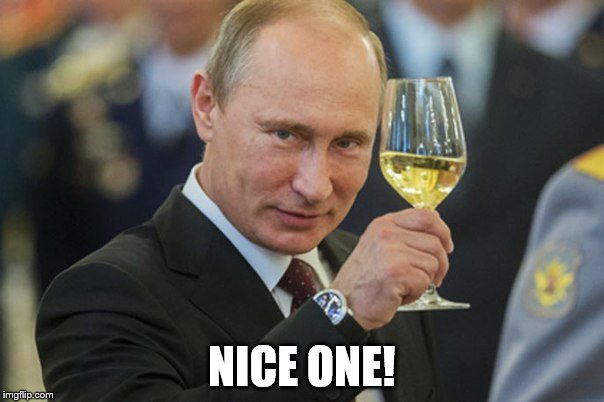 Putin Cheers | NICE ONE! | image tagged in putin cheers | made w/ Imgflip meme maker