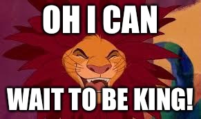 Lion King Cant Wait to be King | OH I CAN; WAIT TO BE KING! | image tagged in lion king cant wait to be king | made w/ Imgflip meme maker