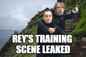 In Episode VIII | REY'S TRAINING SCENE LEAKED | image tagged in memes,star wars,luke skywalker,rey | made w/ Imgflip meme maker