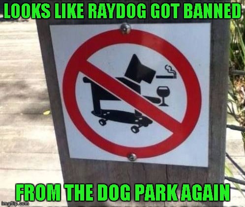 I was just having a good time and minding my own business. | LOOKS LIKE RAYDOG GOT BANNED; FROM THE DOG PARK AGAIN | image tagged in memes,banned from dog park,raydog,funny,funny signs,dogs | made w/ Imgflip meme maker