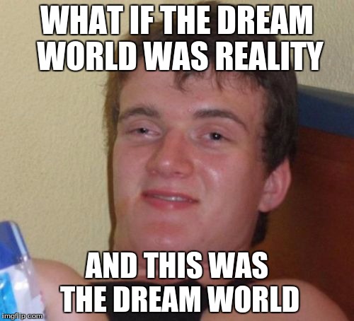 10 Guy Meme | WHAT IF THE DREAM WORLD WAS REALITY; AND THIS WAS THE DREAM WORLD | image tagged in memes,10 guy | made w/ Imgflip meme maker