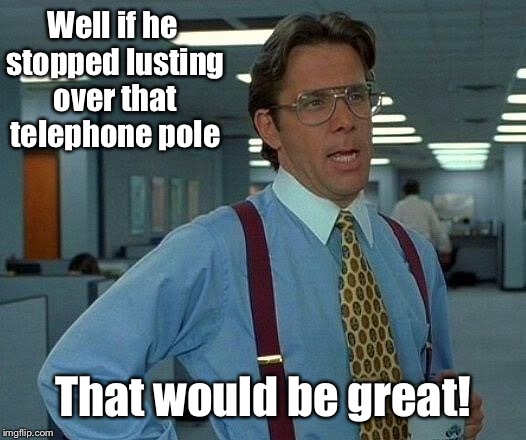 That Would Be Great Meme | Well if he stopped lusting over that telephone pole That would be great! | image tagged in memes,that would be great | made w/ Imgflip meme maker