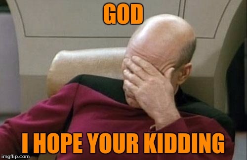 Captain Picard Facepalm Meme | GOD I HOPE YOUR KIDDING | image tagged in memes,captain picard facepalm | made w/ Imgflip meme maker