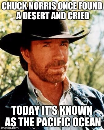 Chuck Norris | CHUCK NORRIS ONCE FOUND A DESERT AND CRIED; TODAY IT'S KNOWN AS THE PACIFIC OCEAN | image tagged in chuck norris,memes | made w/ Imgflip meme maker