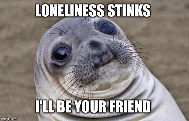 Awkward Moment Sealion Meme | LONELINESS STINKS I'LL BE YOUR FRIEND | image tagged in memes,awkward moment sealion | made w/ Imgflip meme maker