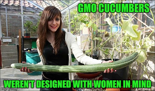 She loves cucumbers | GMO CUCUMBERS; WEREN'T DESIGNED WITH WOMEN IN MIND | image tagged in cucumbers,memes | made w/ Imgflip meme maker