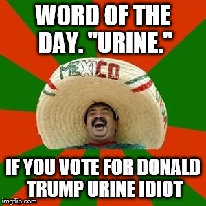 succesful mexican | WORD OF THE DAY. "URINE."; IF YOU VOTE FOR DONALD TRUMP URINE IDIOT | image tagged in succesful mexican | made w/ Imgflip meme maker
