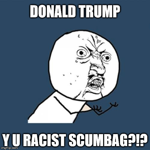 Y U No | DONALD TRUMP; Y U RACIST SCUMBAG?!? | image tagged in memes,y u no | made w/ Imgflip meme maker