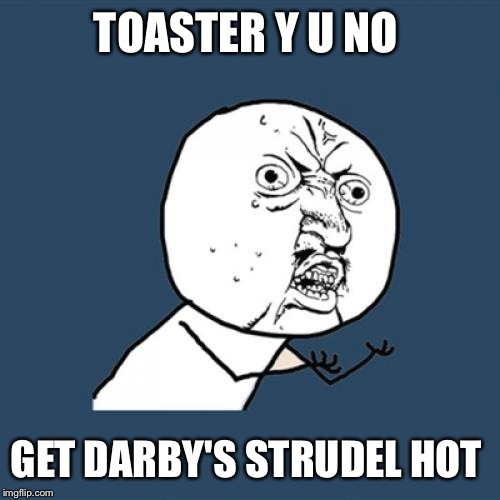Y U No Meme | TOASTER Y U NO GET DARBY'S STRUDEL HOT | image tagged in memes,y u no | made w/ Imgflip meme maker