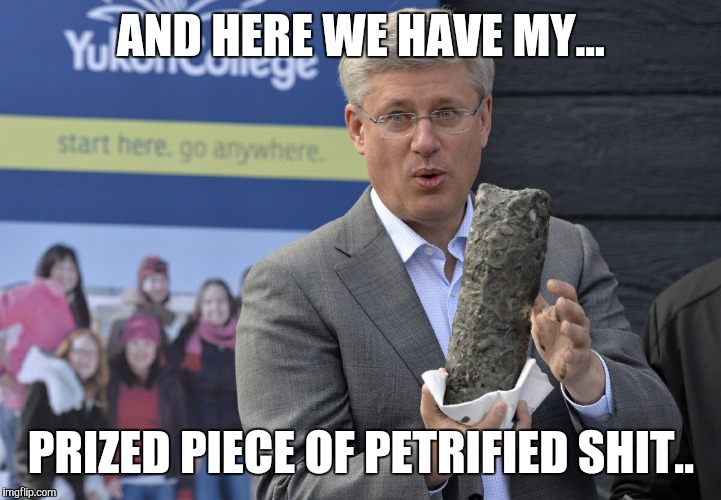 AND HERE WE HAVE MY... PRIZED PIECE OF PETRIFIED SHIT.. | image tagged in stephen harper stone dildo | made w/ Imgflip meme maker