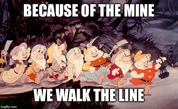Hi ho | BECAUSE OF THE MINE WE WALK THE LINE | image tagged in hi ho | made w/ Imgflip meme maker
