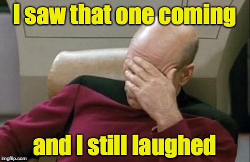 Captain Picard Facepalm Meme | I saw that one coming and I still laughed | image tagged in memes,captain picard facepalm | made w/ Imgflip meme maker