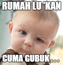 Skeptical Baby Meme | RUMAH LU 'KAN; CUMA GUBUK . . . | image tagged in memes,skeptical baby | made w/ Imgflip meme maker