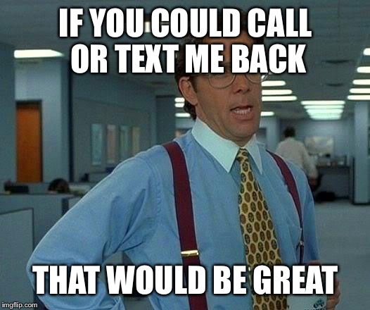 That Would Be Great | IF YOU COULD CALL OR TEXT ME BACK; THAT WOULD BE GREAT | image tagged in memes,that would be great | made w/ Imgflip meme maker