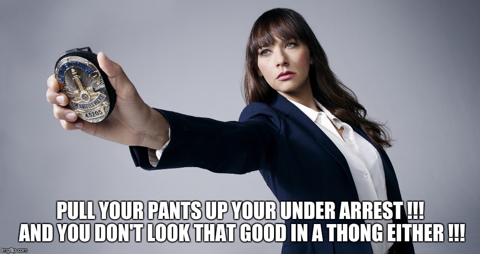  your not going to assault me at the station are you?  | PULL YOUR PANTS UP YOUR UNDER ARREST !!! AND YOU DON'T LOOK THAT GOOD IN A THONG EITHER !!! | image tagged in police | made w/ Imgflip meme maker