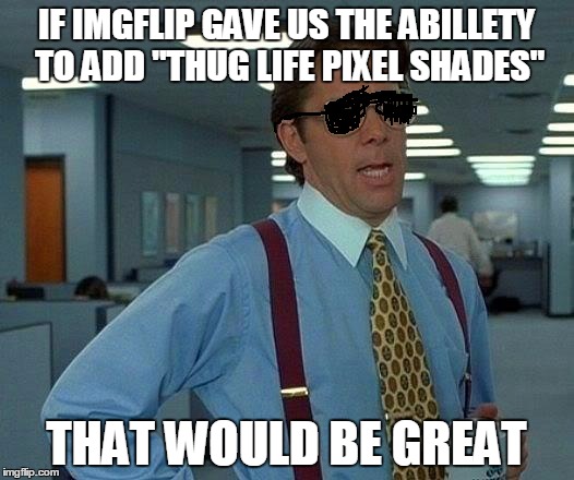 to lazy to do it myself | IF IMGFLIP GAVE US THE ABILLETY TO ADD "THUG LIFE PIXEL SHADES"; THAT WOULD BE GREAT | image tagged in memes,that would be great,thug life | made w/ Imgflip meme maker