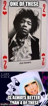 Hendrix vs Gaga who wins?! | _ | image tagged in memes,jimi hendrix,featured,latest,front page | made w/ Imgflip meme maker