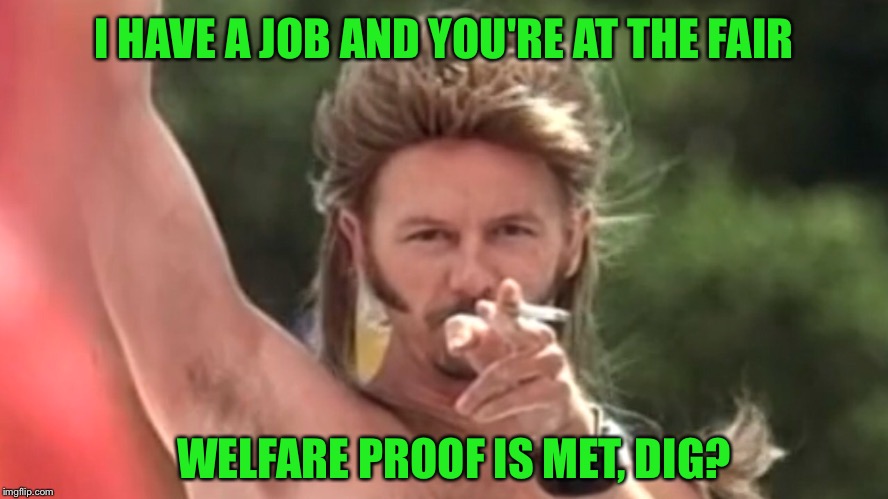 I HAVE A JOB AND YOU'RE AT THE FAIR WELFARE PROOF IS MET, DIG? | made w/ Imgflip meme maker